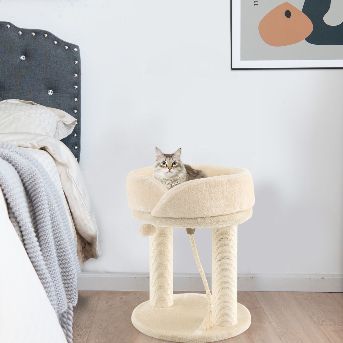 Kratzbaum modern, Kratzbaum stabil, Katzenkratzbaum mit Weicher Sitzfläche Sisalturm für Katzen, Katzenmöbel, Costway, 1