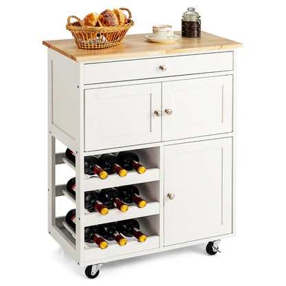 ücheninsel, Küchenwagen mit arbeitsplatte, Flaschenregal, Küchenwagen holz, Servierwagen, Küchentrolley, Weiß, Costway, 3
