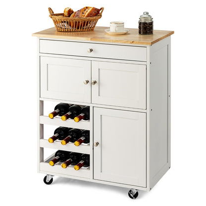 Kücheninsel, Küchenwagen mit arbeitsplatte, Küchenwagen holz, Servierwagen Küchentrolley mit 3 Weinregalen, Weiß, Costway, 4