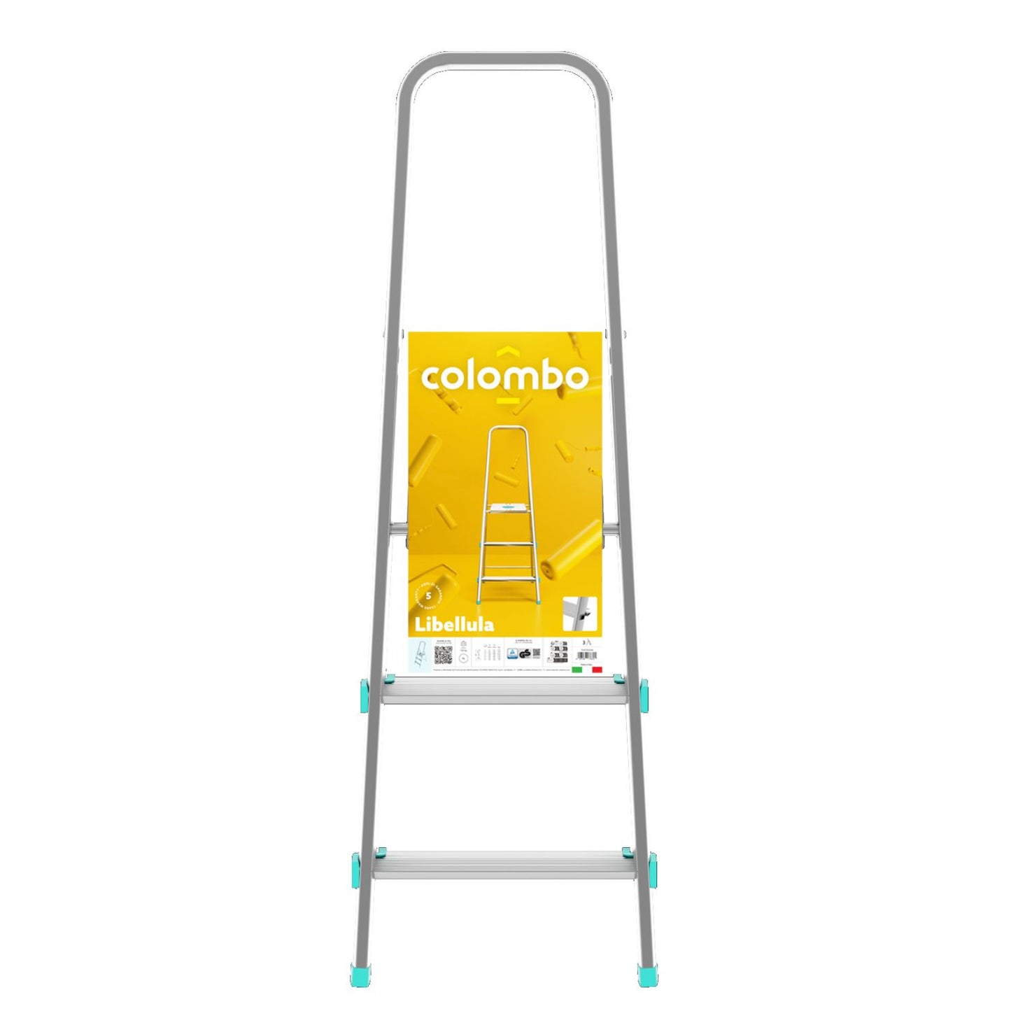Trittleiter, Trittleiter 3 stufen, Trittleiter Klappbar, Höhe 61 cm,  Max, Belastbar 150 kg, Aluminium, Hergestellt in Italien, Colombo LIBELLULA 3 stufen, 5