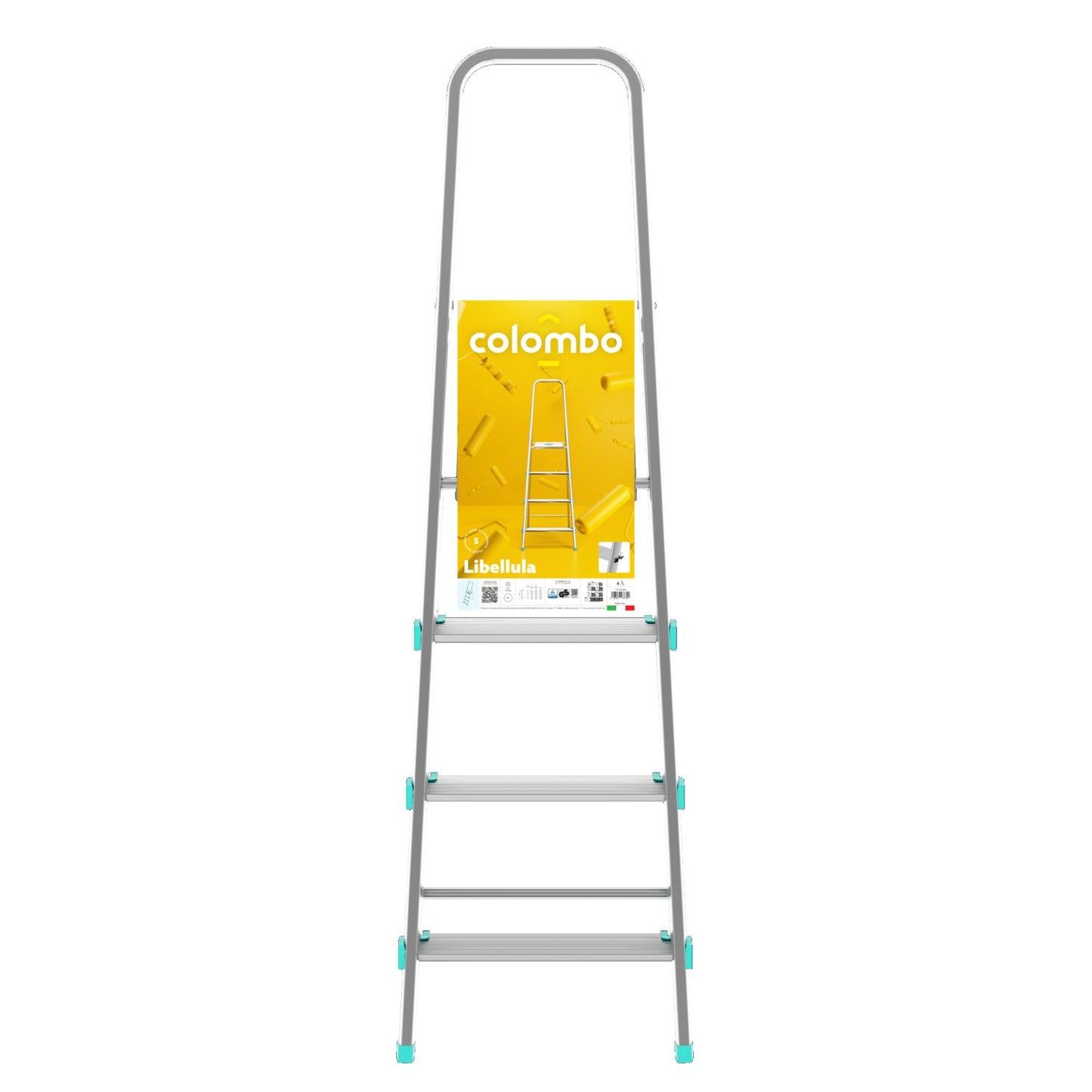 Trittleiter, Trittleiter 4 stufen, Trittleiter Klappbar, Höhe 84 cm,  Max, Belastbar 150 kg, Aluminium, Hergestellt in Italien, Colombo LIBELLULA 4 stufen, 5