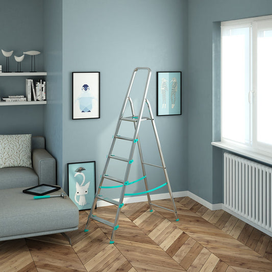 Trittleiter, Trittleiter 6 stufen, Trittleiter Klappbar, Höhe 129 cm,  Max, Belastbar 150 kg, Aluminium, Hergestellt in Italien, Colombo LIBELLULA 6 stufen, 2