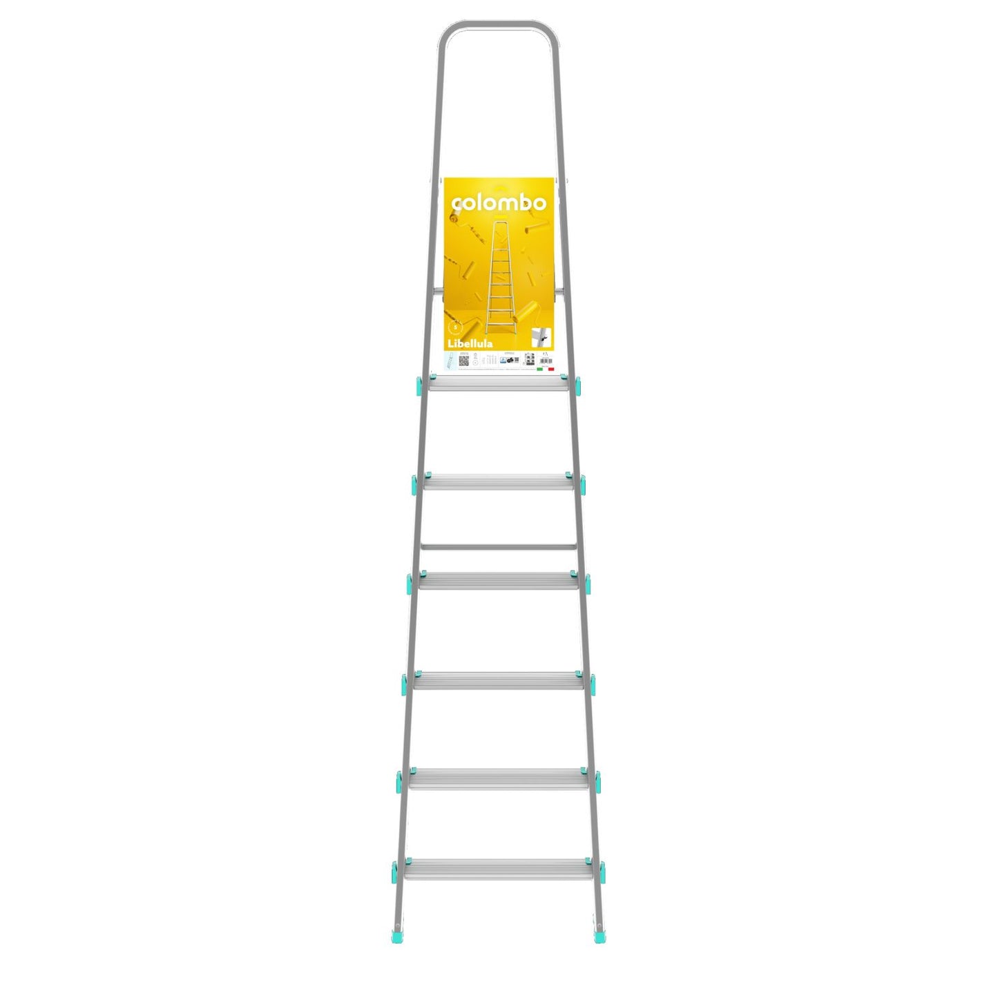 Trittleiter, Trittleiter 7 stufen, Trittleiter Klappbar, Höhe 152 cm,  Max, Belastbar 150 kg, Aluminium, Hergestellt in Italien, Colombo LIBELLULA 7 stufen, 5