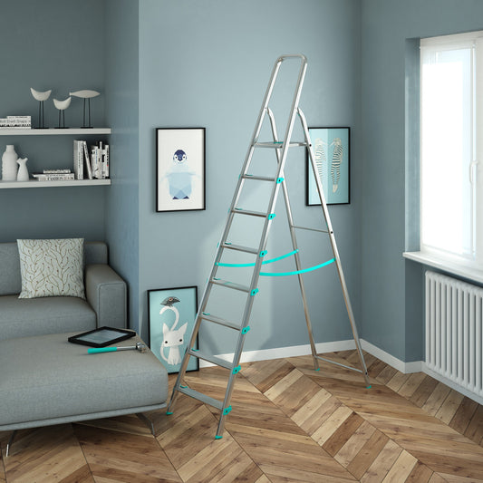 Trittleiter, Trittleiter 8 stufen, Trittleiter Klappbar, Höhe 174 cm,  Max, Belastbar 150 kg, Aluminium, Hergestellt in Italien, Colombo LIBELLULA 8 stufen, 2