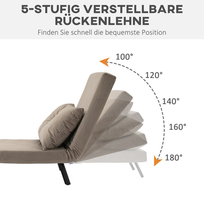 Schlafsessel mit Bettfunktion, mit fünffach verstellbarer Rückenlehne, platzsparend, robust, Samtoptik, Hellbraun, HOMCOM, 3