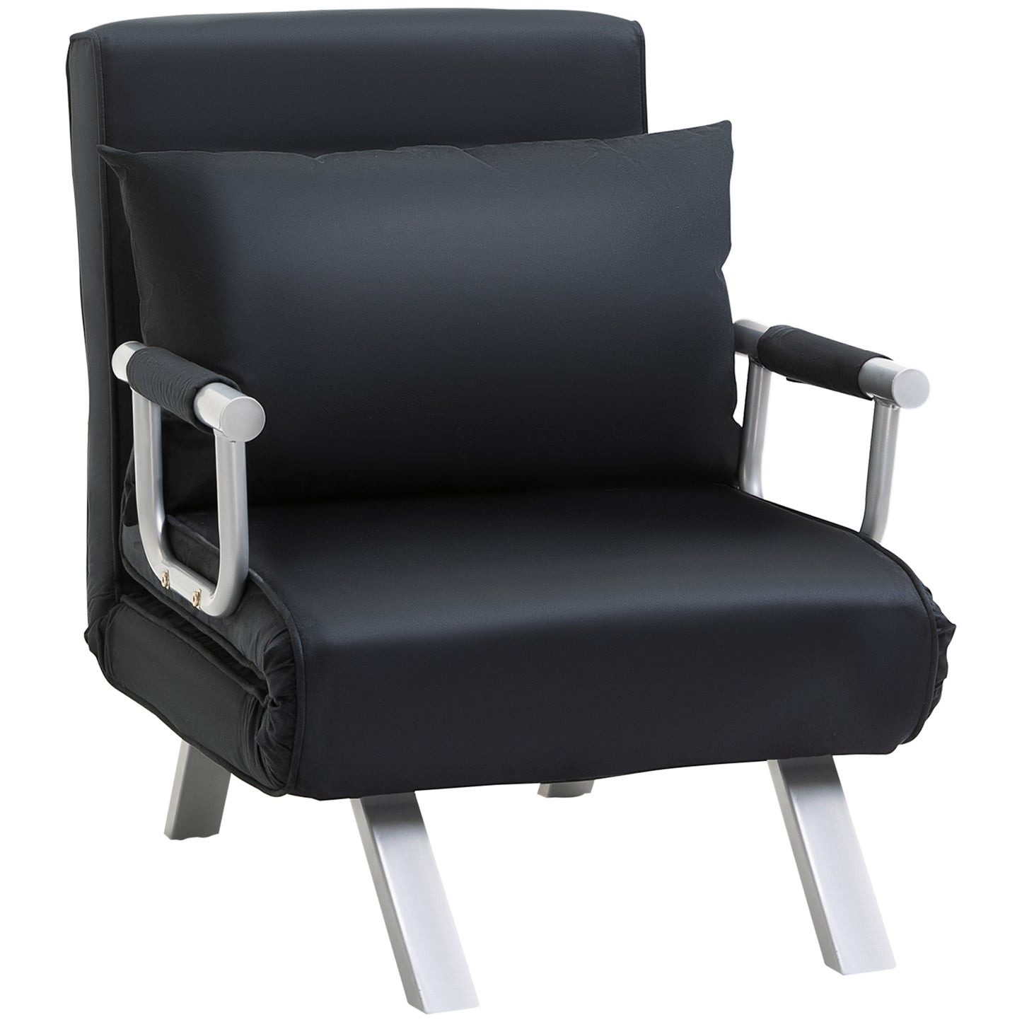 Schlafsofa, 2-in-1, mit verstellbarer Rückenlehne, abnehmbarem Bezug, Kissen, rostfrei, stabil, Polyester, Schwarz, HOMCOM, 1