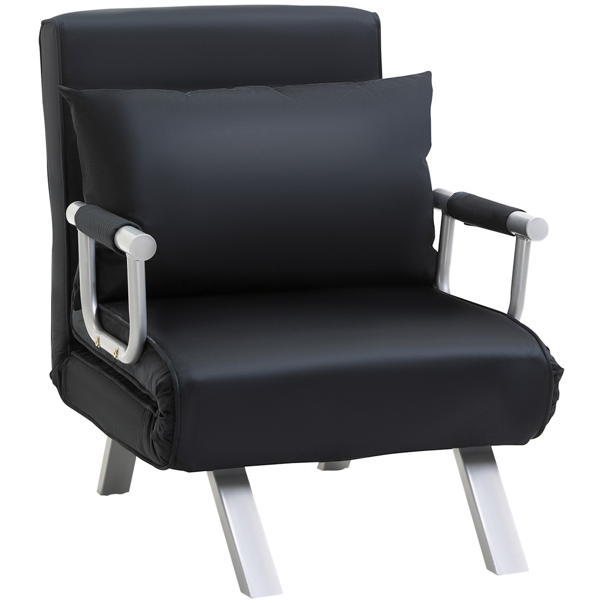 Schlafsofa, 2-in-1, mit verstellbarer Rückenlehne, abnehmbarem Bezug, Kissen, rostfrei, stabil, Polyester, Schwarz, HOMCOM, 1