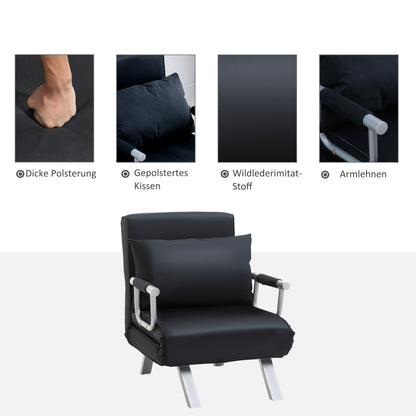 Schlafsofa, 2-in-1, mit verstellbarer Rückenlehne, abnehmbarem Bezug, Kissen, rostfrei, stabil, Polyester, Schwarz, HOMCOM, 4