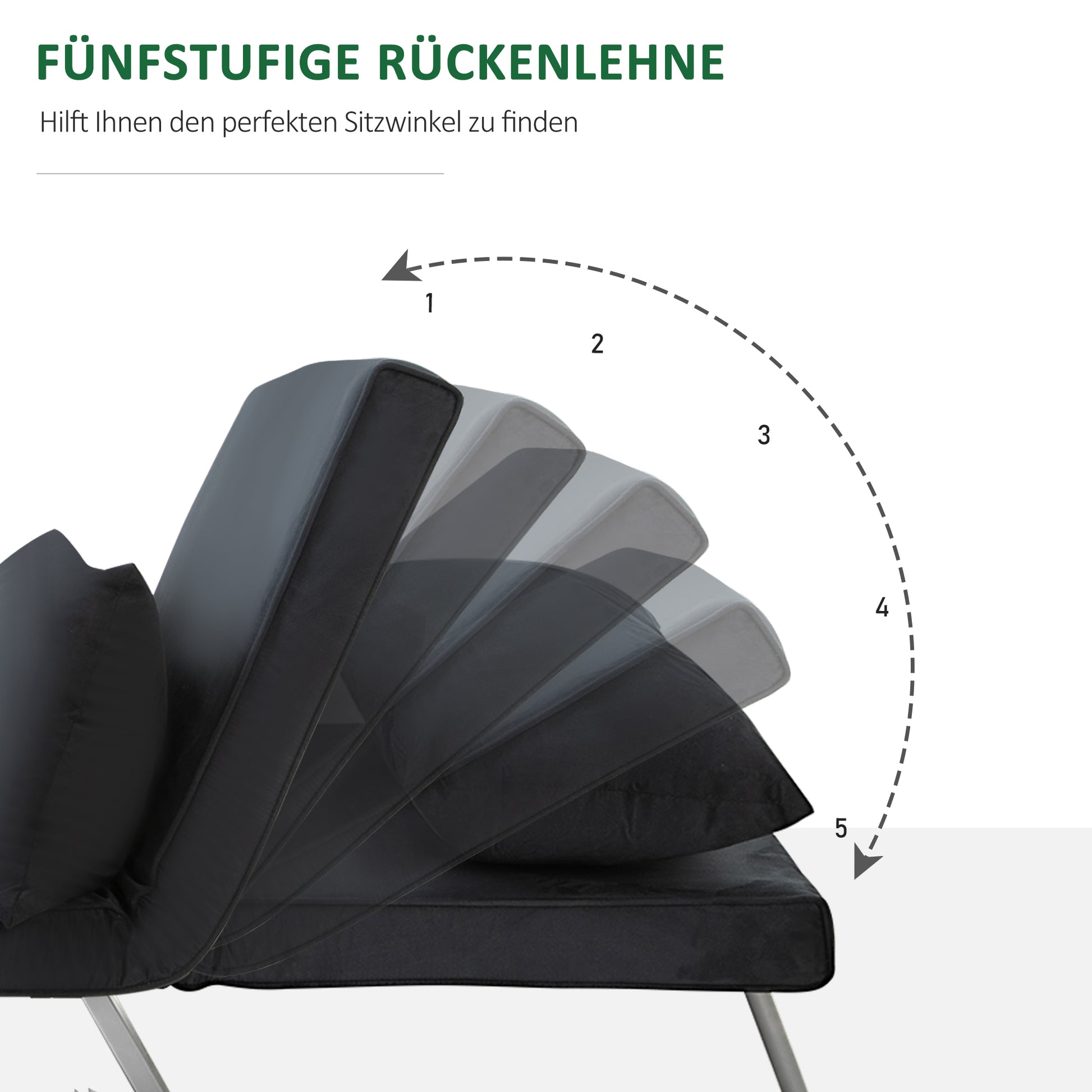 Schlafsofa, 2-in-1, mit verstellbarer Rückenlehne, abnehmbarem Bezug, Kissen, rostfrei, stabil, Polyester, Schwarz, HOMCOM, 5