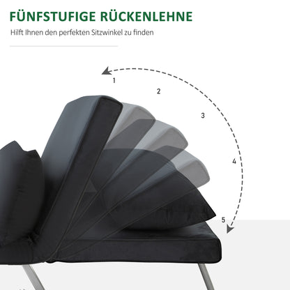 Schlafsofa, 2-in-1, mit verstellbarer Rückenlehne, abnehmbarem Bezug, Kissen, rostfrei, stabil, Polyester, Schwarz, HOMCOM, 5