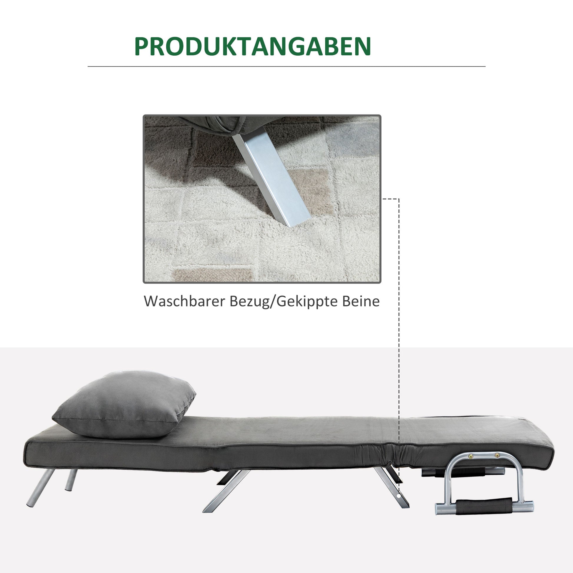 Schlafsofa, 2-in-1, mit verstellbarer Rückenlehne, abnehmbarem Bezug, Kissen, rostfrei, stabil, Polyester, Schwarz, HOMCOM, 6
