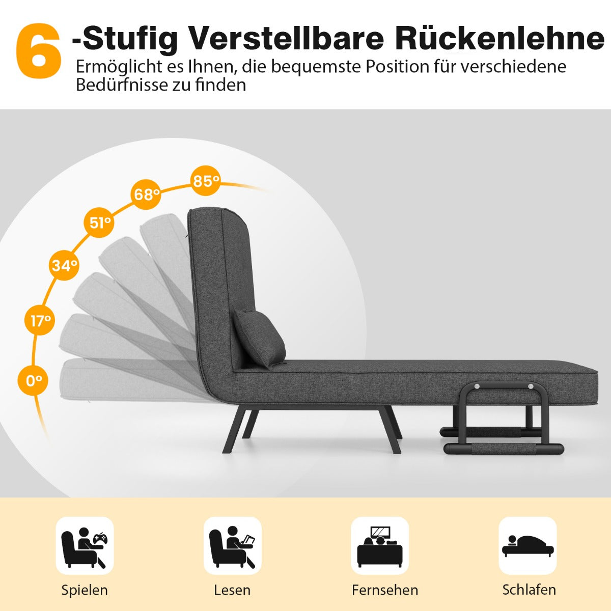 Schlafsofa, Sessel mit Schlaffunktion, Bettsessel, Schlafsessel Klappbares, Verstellbares Sofabett,  Costway, 2
