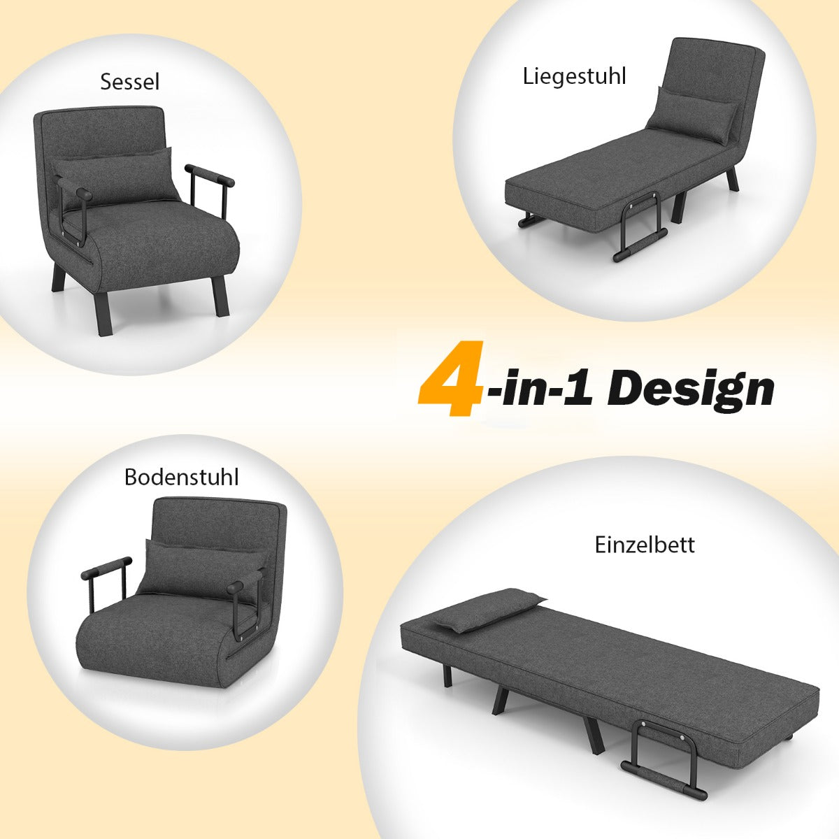 Schlafsofa, Sessel mit Schlaffunktion, Bettsessel, Schlafsessel Klappbares, Verstellbares Sofabett,  Costway, 4