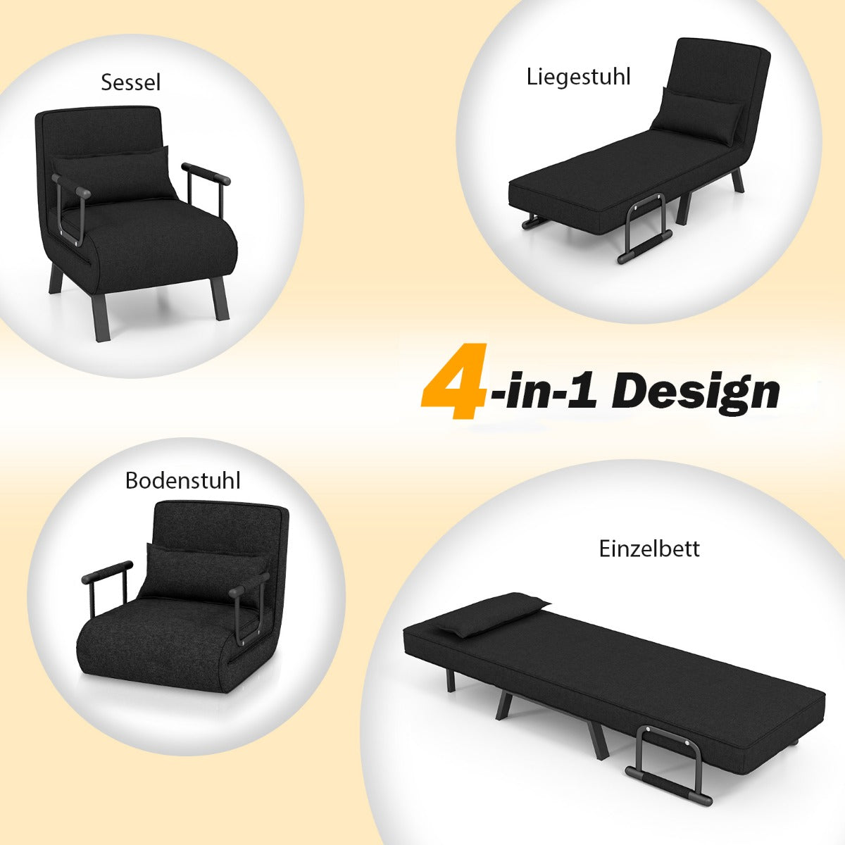 Schlafsofa, Sessel mit Schlaffunktion, Schlafsessel mit Bettfunktion, Klappsofa, mit verstellbarer Rückenlehne, Costway, 3