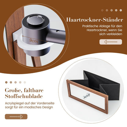 Schmuckschrank, Schmuckaufbewahrung, Schmuckschrank 360° drehbar Spiegelschrank mit Ganzkörperspiegel Braun, Costway, 7