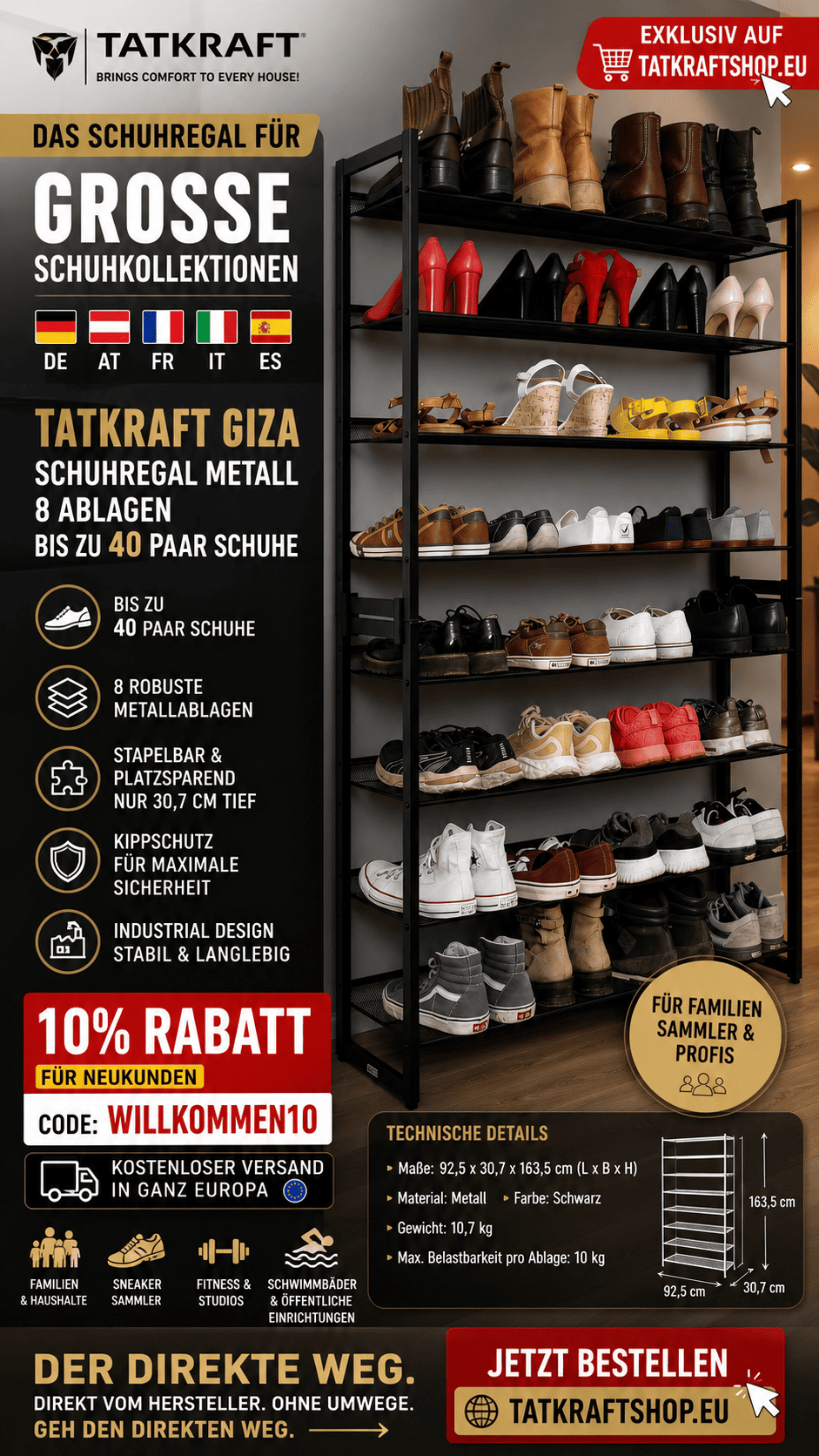 Schuhregal, 8 Ebenen, Schuhregal Schmal, Schuhregal Metall, Tatkraft Giza, schuhregal kaufen