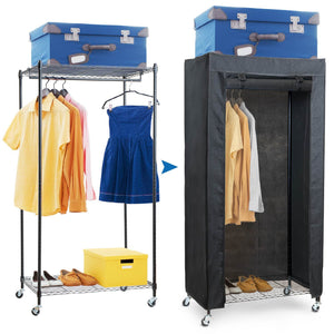 Schwerlast Faltschrank, Stoffkleiderschrank, Kleiderschrank auf Rollen, bis 70 kg, 75x45x150 cm, Leinenimitat, art moon Buffalo Schwarz, 1