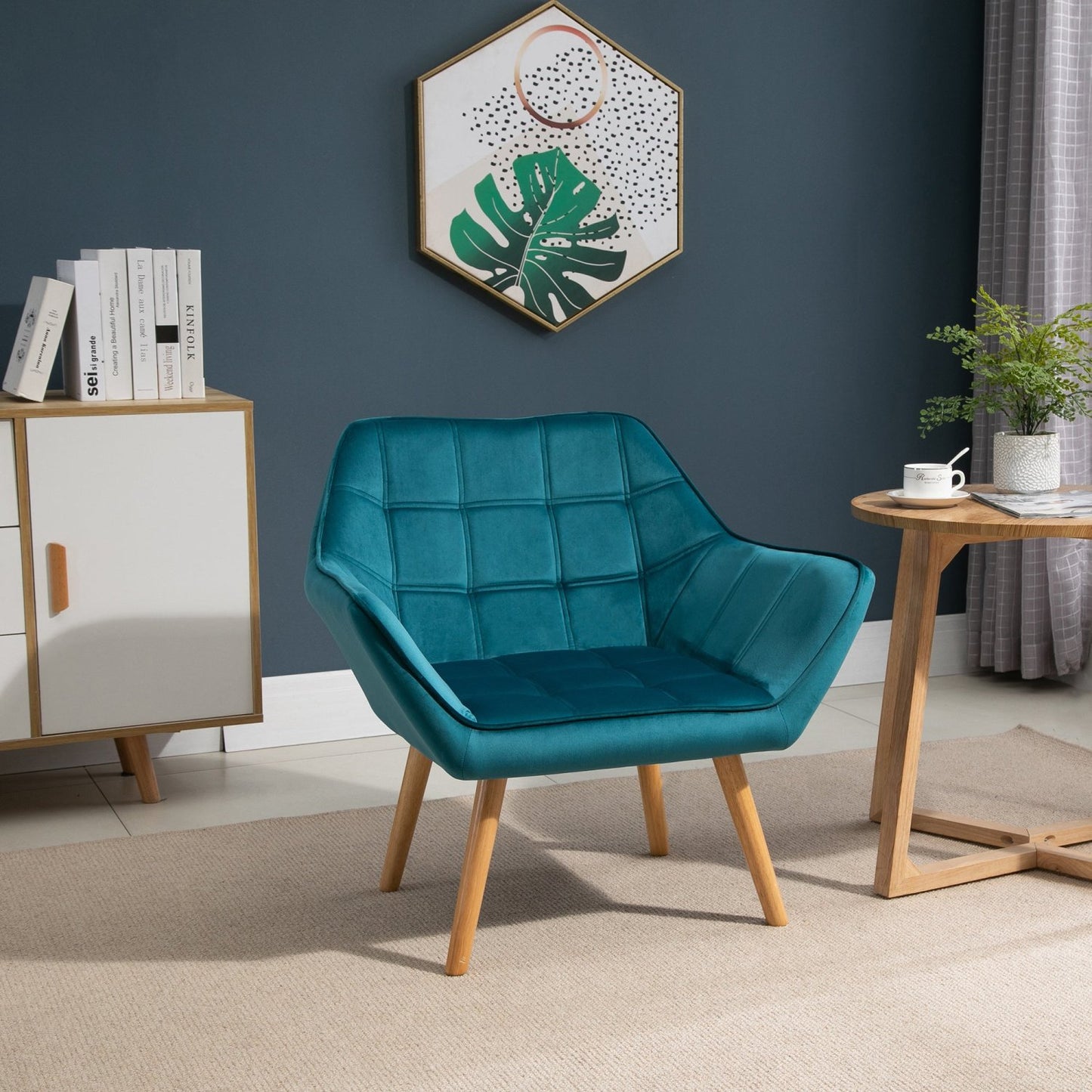 Sessel Modern, Einzelsessel, TV Sessel, Ohrensessel Relaxsessel, Samt, erhöhte Beine, HOMCOM, 1