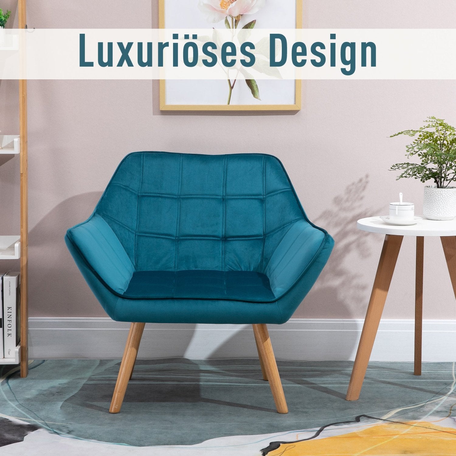 Sessel Modern, Einzelsessel, TV Sessel, Ohrensessel Relaxsessel, Samt, erhöhte Beine, HOMCOM, 5
