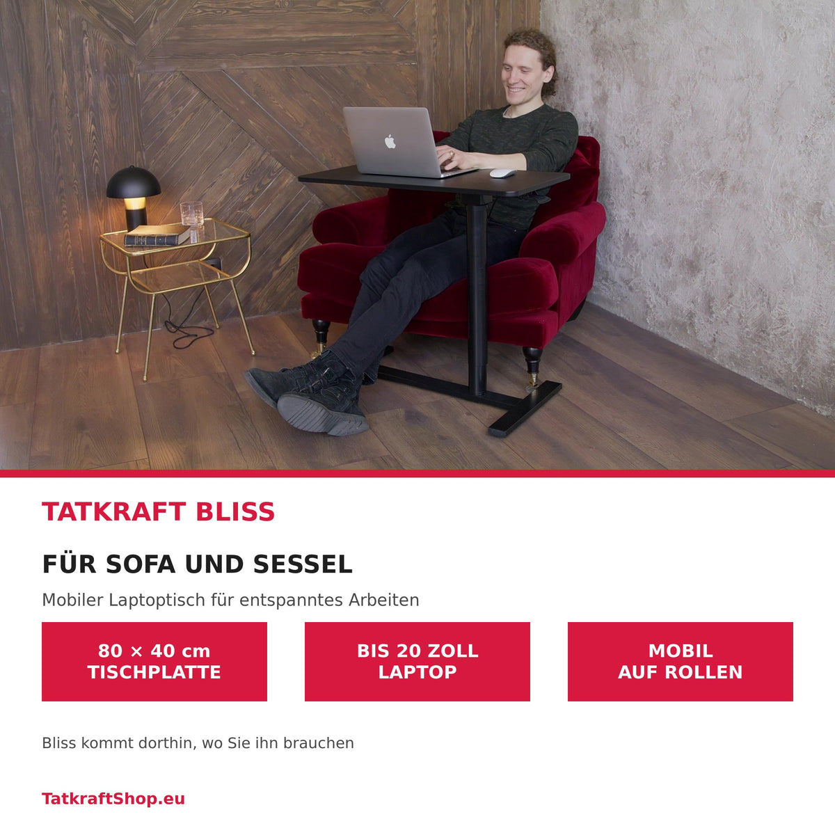 Tatkraft Bliss mobiler Laptoptisch für Sofa und Sessel