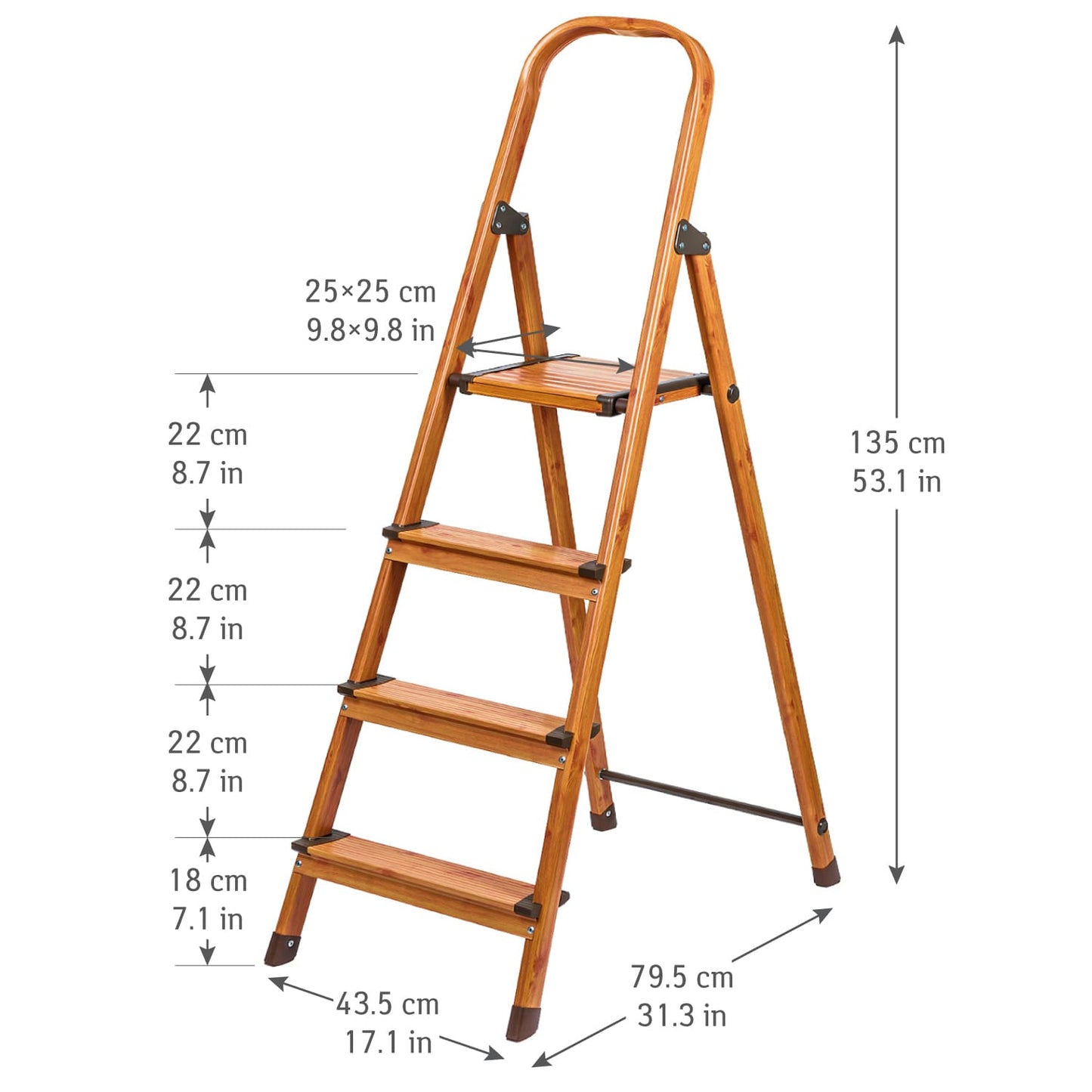 Trittleiter, 4 Stufen Trittleiter, Holzleiter, Rutschfeste Stufen, Tatkraft Upgrade 4, 5