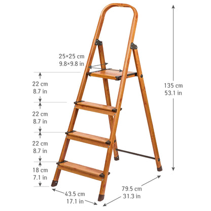 Trittleiter, 4 Stufen Trittleiter, Holzleiter, Rutschfeste Stufen, Tatkraft Upgrade 4, 5