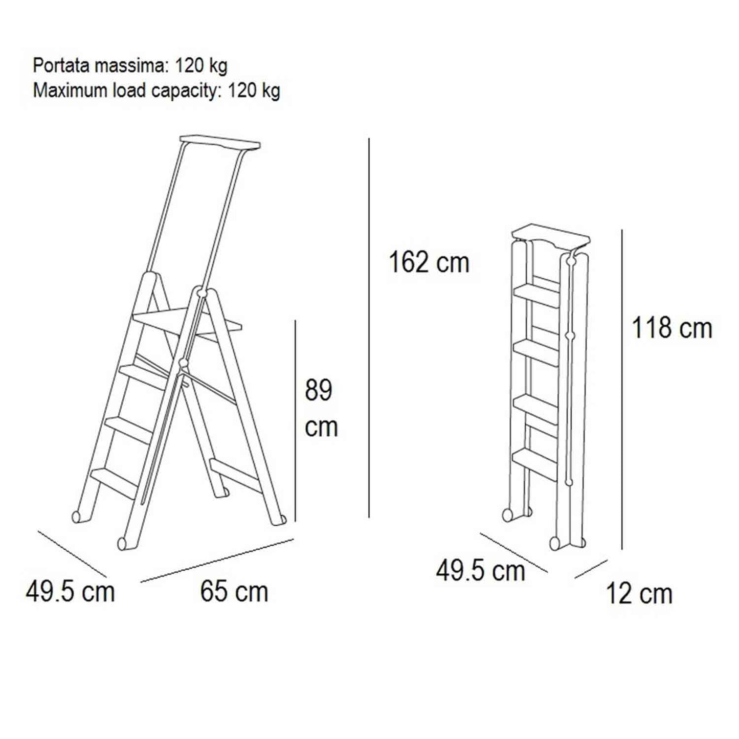 Trittleiter, Holzleiter, 4 Stufen Trittleiter Holz, Rutschfeste Stufen, TUSCANIA 4, 4