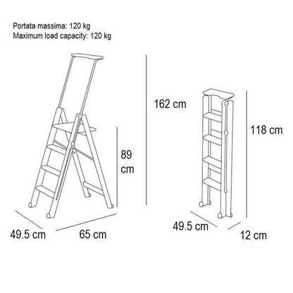 Trittleiter, Holzleiter, 4 Stufen Trittleiter Holz, Rutschfeste Stufen, TUSCANIA 4, 4