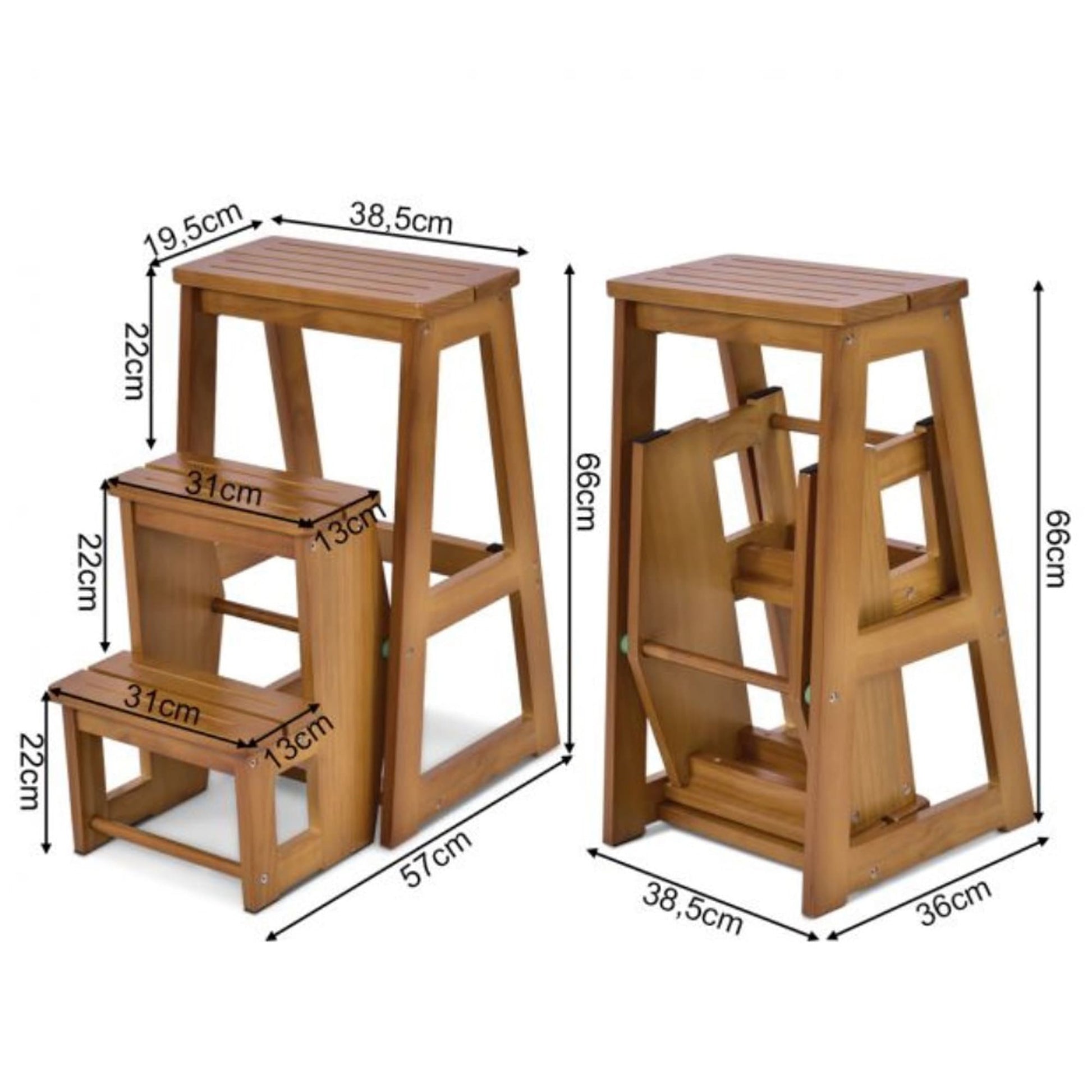Trittleiter Holz, Tritthocker Klappbar, Hockerleiter Trittstuhl Tritthocker Trittleiter klappbar 3 Stufen, Walnuss, Castway, 5