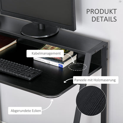HOMCOM - Computertisch Stilvoller Schreibtisch mit Ablage & Kabelmanagement, Metall, Schwarz, 84x45x85cm