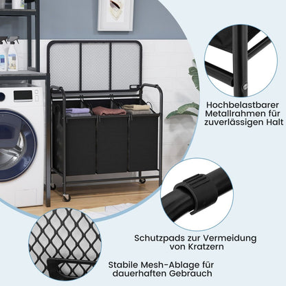 Wäschekorb, Bügelbrett, Wäschesammler, 3 Fächer, mit Rollen, Bügelbrett, 80,5 X 41,5 cm, Costway, 10