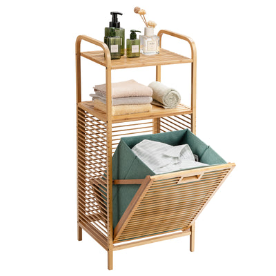 Wäschekorb, Wäschekorb Regal, Badschrank mit Wäschekorb, Ausklappbarer Wäschekorb, Wäschekorb mit Ablage, Costway, 1