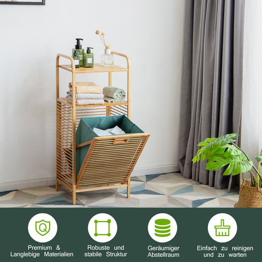 Wäschekorb, Wäschekorb Regal, Badschrank mit Wäschekorb, Ausklappbarer Wäschekorb, Wäschekorb mit Ablage, Costway, 2