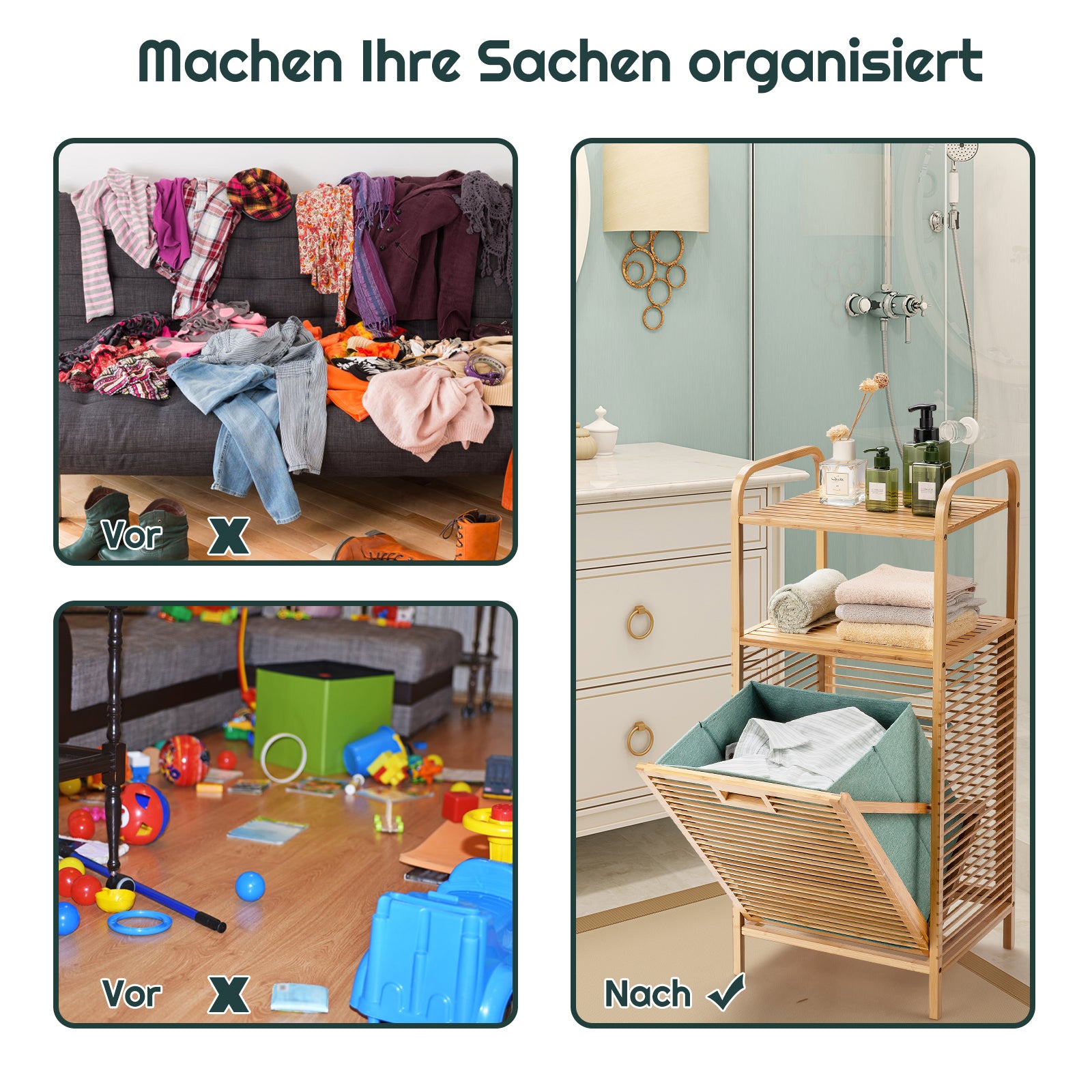 Wäschekorb, Wäschekorb Regal, Badschrank mit Wäschekorb, Ausklappbarer Wäschekorb, Wäschekorb mit Ablage, Costway, 3