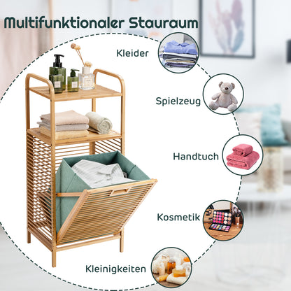 Wäschekorb, Wäschekorb Regal, Badschrank mit Wäschekorb, Ausklappbarer Wäschekorb, Wäschekorb mit Ablage, Costway, 4
