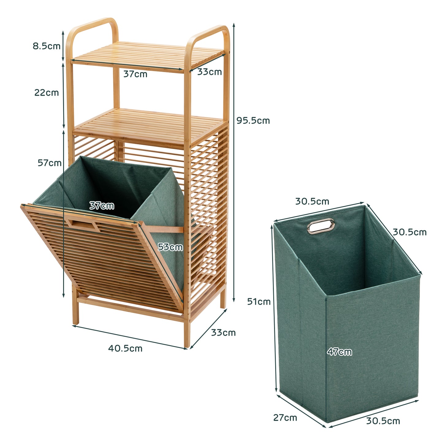 Wäschekorb, Wäschekorb Regal, Badschrank mit Wäschekorb, Ausklappbarer Wäschekorb, Wäschekorb mit Ablage, Costway, 6
