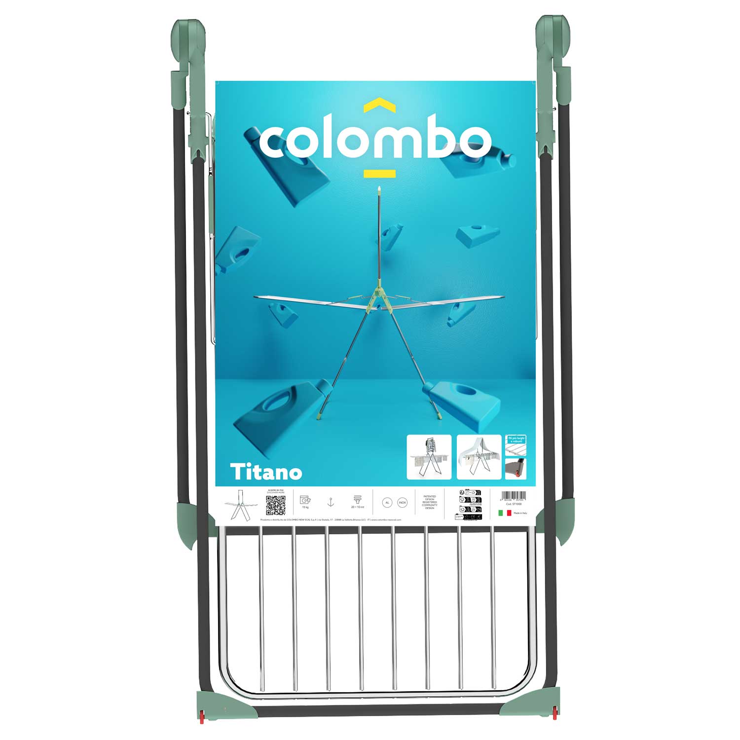 Wäscheständer, Wäschetrockner, Flügelwäschetrockner, Wäscheständer Klappbar, mit Kleiderstange auf Rollen, Colombo Titano, 2