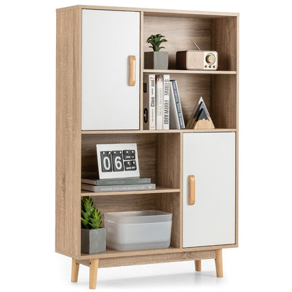 Costway - Bücherregal, Bücherregal 4-stöckiges, Bücherregal mit 2 Türen 4 offene Regale, 80 x 24 x 120 cm, Weiß