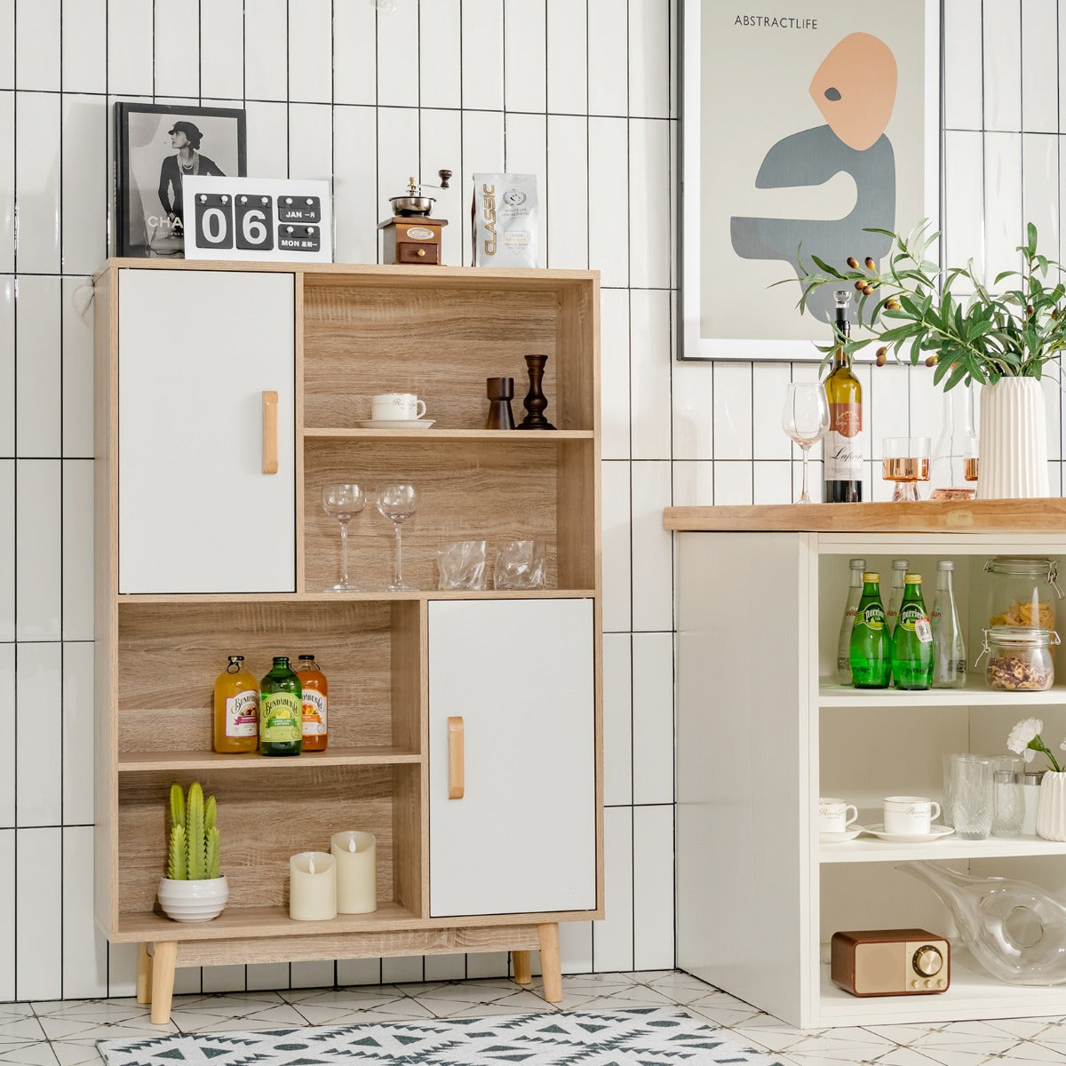 Costway - Bücherregal, Bücherregal 4-stöckiges, Bücherregal mit 2 Türen 4 offene Regale, 80 x 24 x 120 cm, Weiß, 8