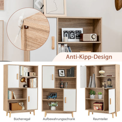 Costway - Bücherregal, Bücherregal 4-stöckiges, Bücherregal mit 2 Türen 4 offene Regale, 80 x 24 x 120 cm, Weiß,3