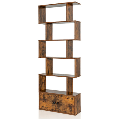 Bücherregal, Bücherregal 5 Ebenen, mit Türen, Standregal, aus Holz, 183 x 70 x 23 cm, Raumteiler Braun, Costway, 6