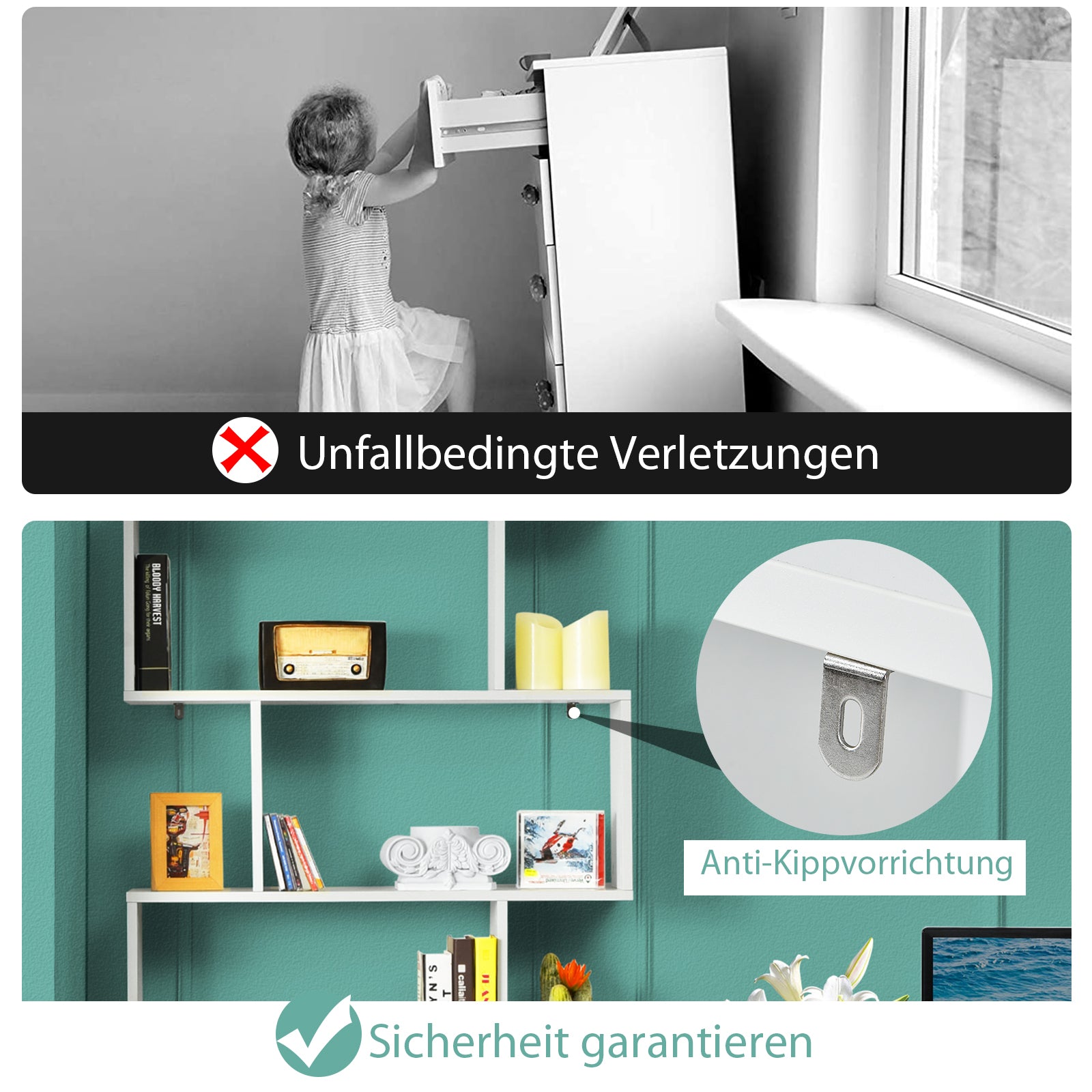 Bücherregal, Bücherregal mit 6 Ebenen, S-Form Standregal, Aufbewahrungsregal, Holz, Farbwahl-Weiß, Costway, 5