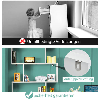 Bücherregal, Bücherregal mit 6 Ebenen, S-Form Standregal, Aufbewahrungsregal, Holz, Farbwahl-Weiß, Costway, 5