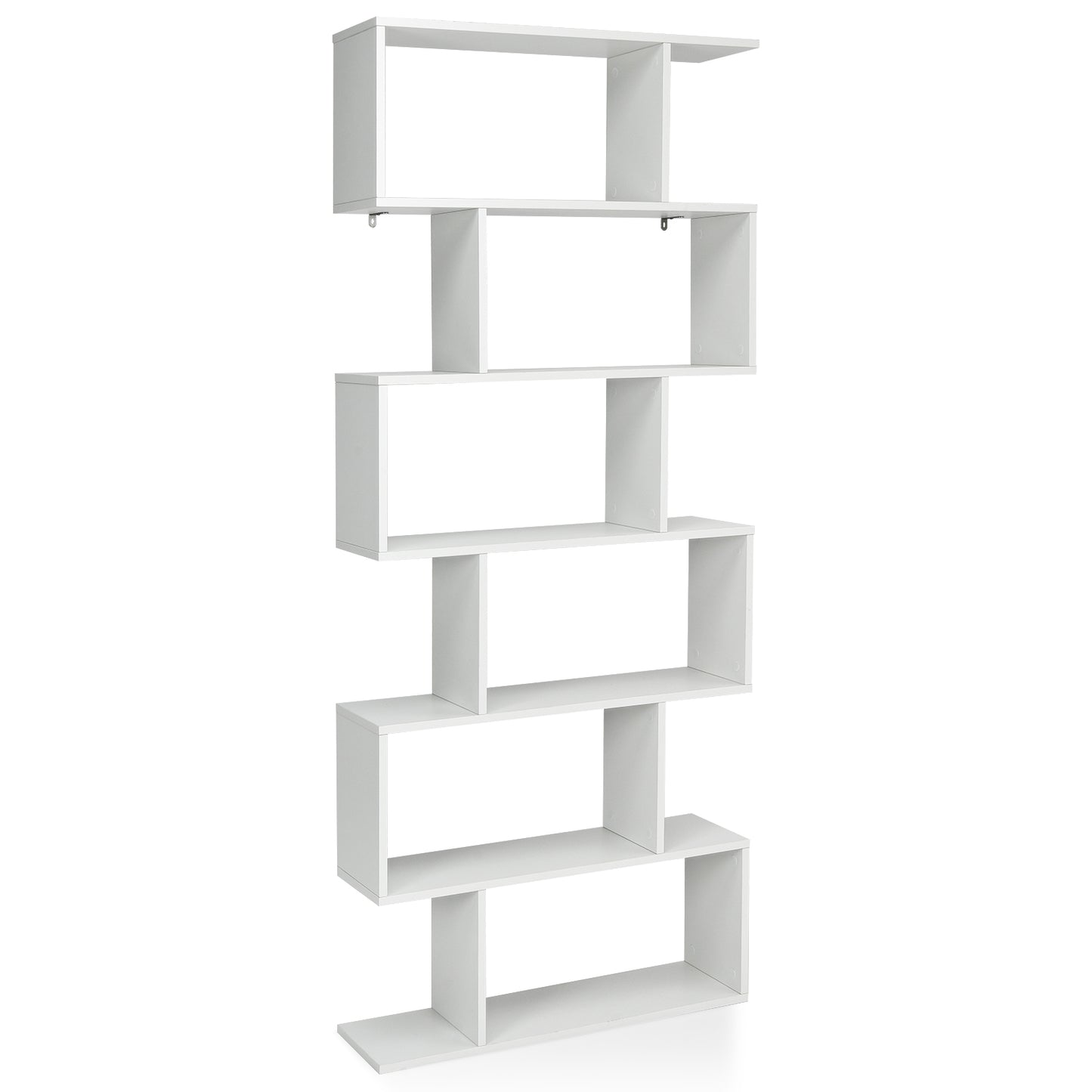 Bücherregal, Bücherregal mit 6 Ebenen, S-Form Standregal, Aufbewahrungsregal, Holz, Farbwahl-Weiß, Costway, 1