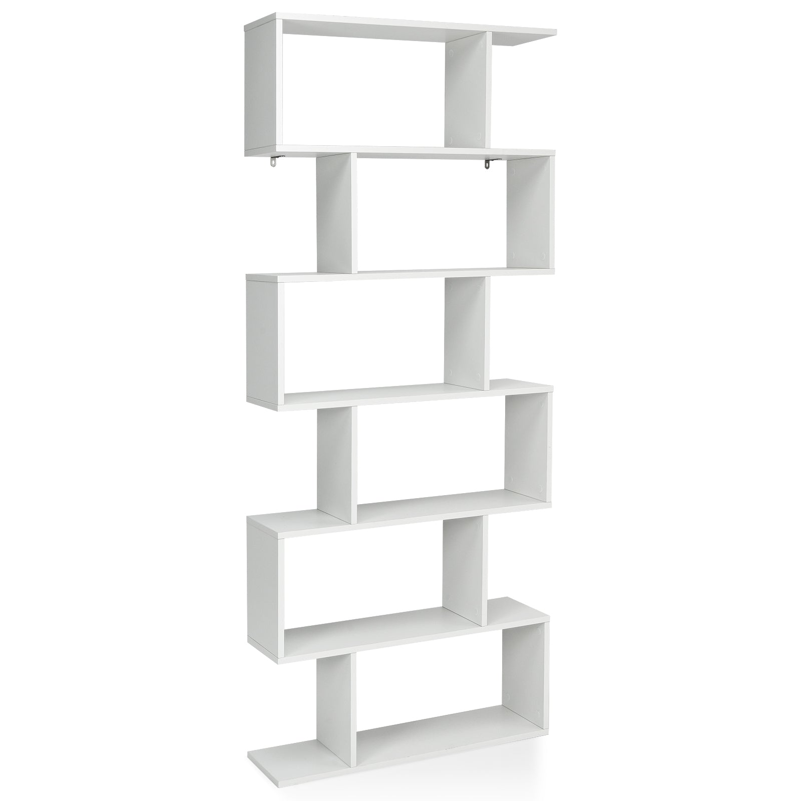 Bücherregal, Bücherregal mit 6 Ebenen, S-Form Standregal, Aufbewahrungsregal, Holz, Farbwahl-Weiß, Costway, 1