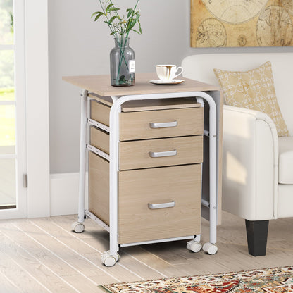 Costway - Klappbarer Computertisch mit 3 Schubladen Schreibtisch 105 x 50 x 75 cm Natur