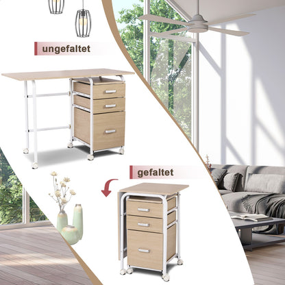 Costway - Klappbarer Computertisch mit 3 Schubladen Schreibtisch 105 x 50 x 75 cm Natur