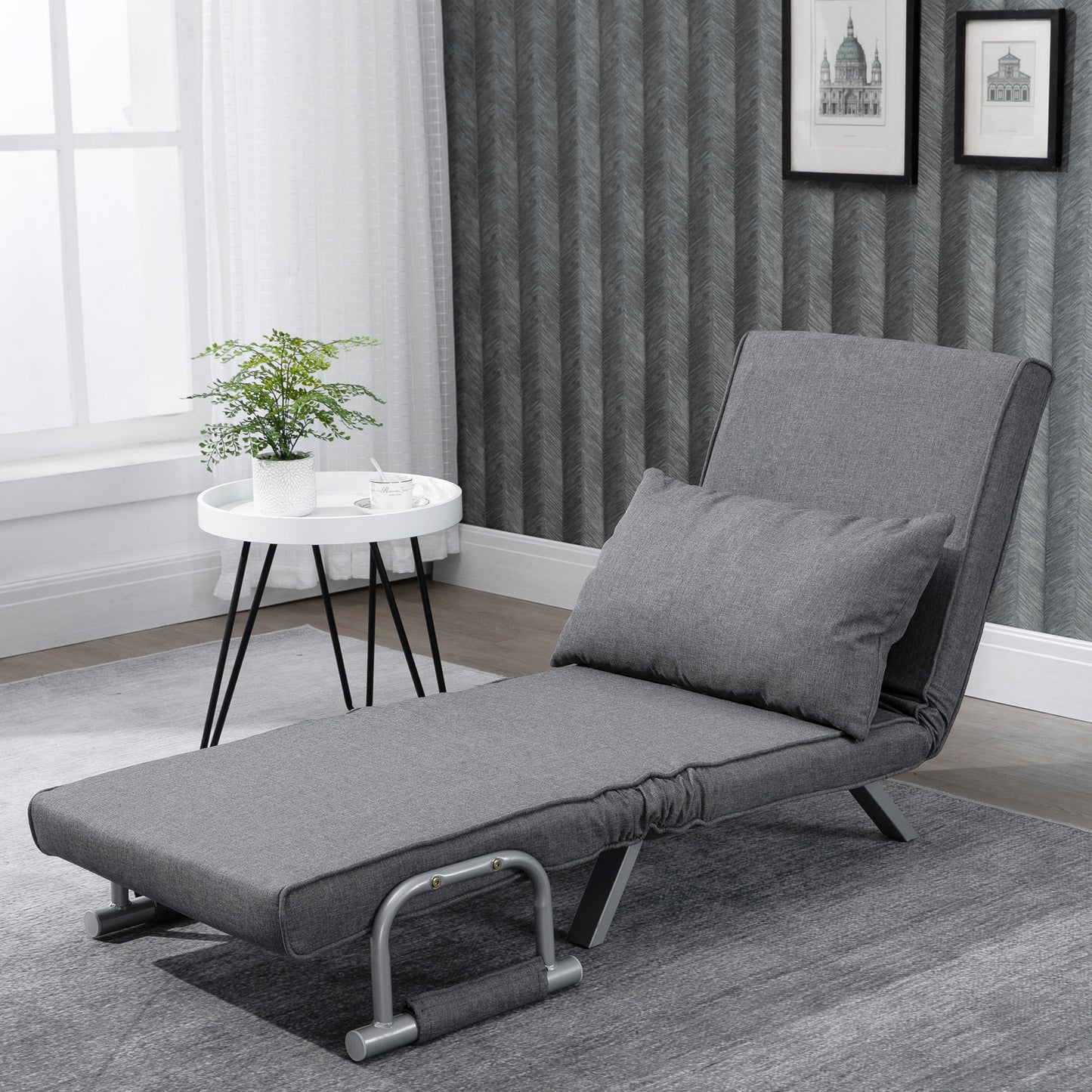 HOMCOM - Schlafsofa mit Armlehne 65x69x80cm  3-in-1 Schlafsessel, Gästebett, Chaiselongue, leinenartiges Polyester, Grau