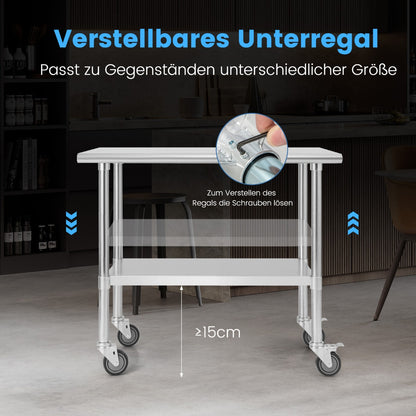 Küchenwagen, Küchenrollwagen, Edelstahltisch Arbeitstisch, Küchentisch, Edelstahl, Silbrig, 91,5 x 61 x 88,5 cm, Costway, 2