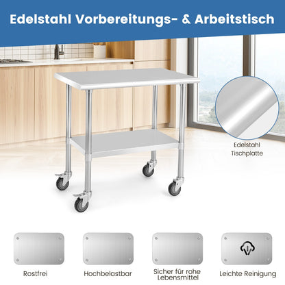 Küchenwagen, Küchenrollwagen, Edelstahltisch Arbeitstisch, Küchentisch, Edelstahl, Silbrig, 91,5 x 61 x 88,5 cm, Costway, 3